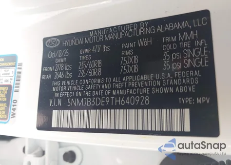 2026 Hyundai Tucson Sel from USA, damaged, VIN 5NMJB3DE9TH640928